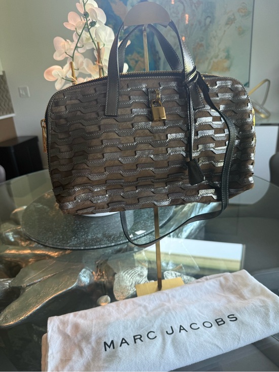 Marc Jacobs Handbags - Marc Jacobs Metallic Bronze Woven Satchel with Padlock